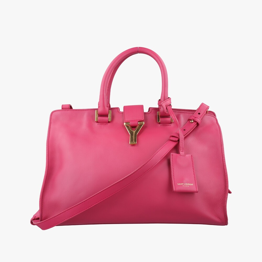 Saint Laurent Cabas Leather Tote Bag Rose Red Pink